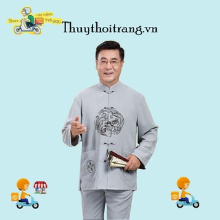 Bộ đồ đũi trung niên, chất đũi tay dài thấm hút mồ hôi, cực thoáng mát