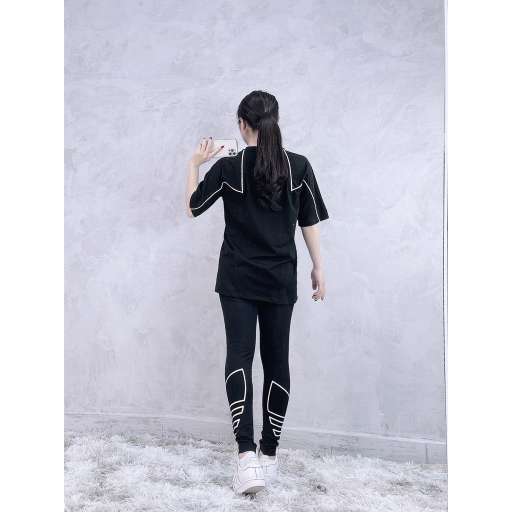 (HÀNG XUẤT XỊN) Áo das phối viền 1786 BIG TREFOIL ABSTRACT TEE BLACK Made in Cambodia full tag code  Size XS S M L