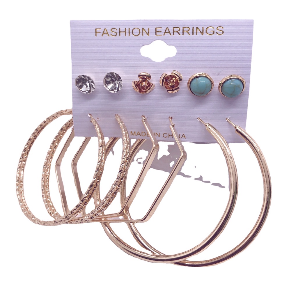 Set 6 Đôi Khuyên Tai Kim Loại Thời Trang Cho Nữ