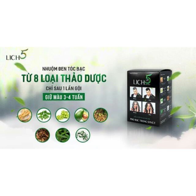 Dầu gội nhuộm tóc thảo dược phủ bạc Lich 5 nhuộm màu chỉ trong 5 phút 10 gói x 30gr