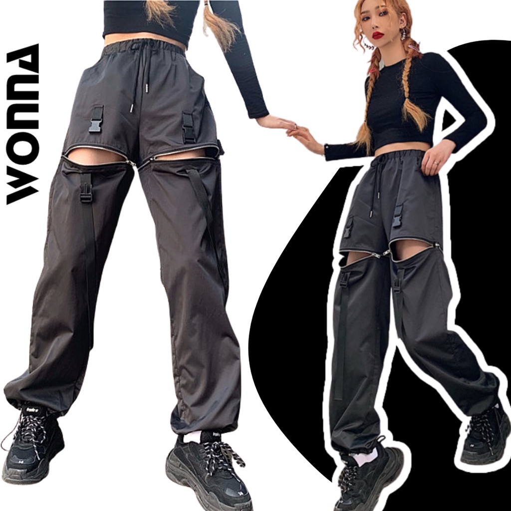 (CÓ SẴN) {Kèm ảnh thật} Quần jogger hở đùi khóa kéo có thể tháo rời quần đùi zipper belt unisex ulzzang pant dây