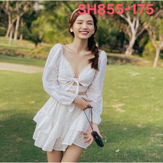 Áo hoa nổi crop cột nơ ngực + Chân váy tầng