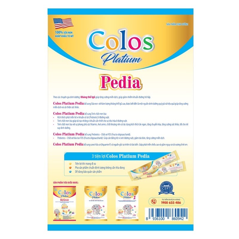 [Mã 267FMCGSALE giảm 8% đơn 500K] Sữa Non Colos Platium Pedia hộp 28 gói x 15gr