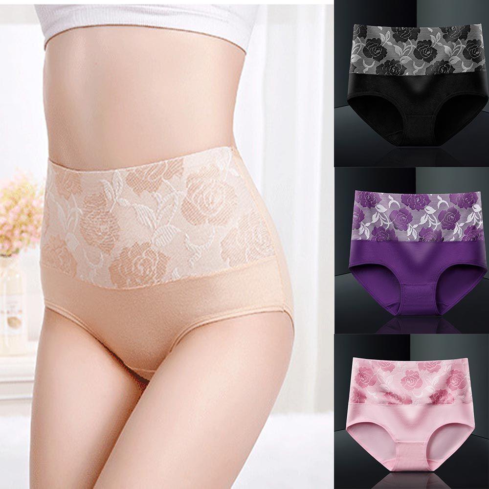 Quần Lót Cotton Mềm Không Đường May Lưng Cao Thoáng Khí Phối Ren Gợi Cảm Có Size Lớn Dành Cho Nữ