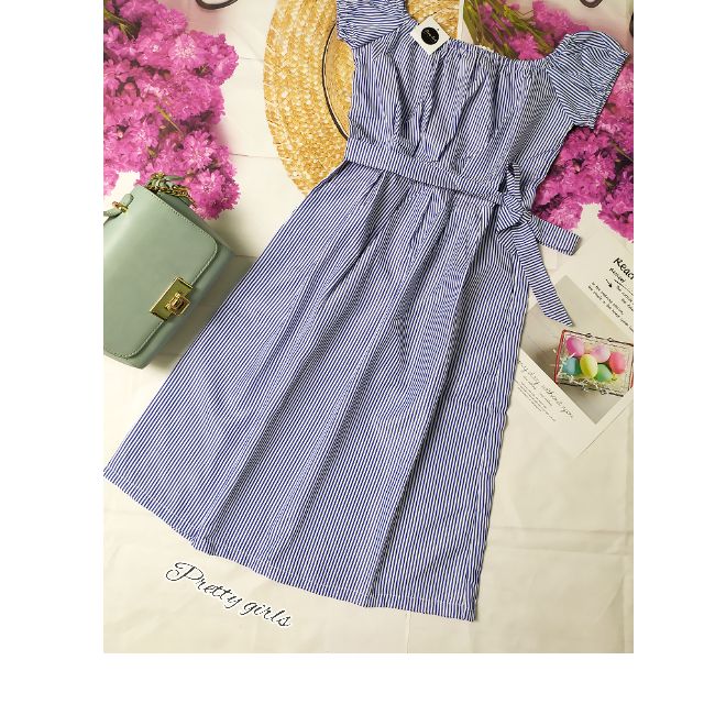 Đầm trễ vai kèm dây cột eo