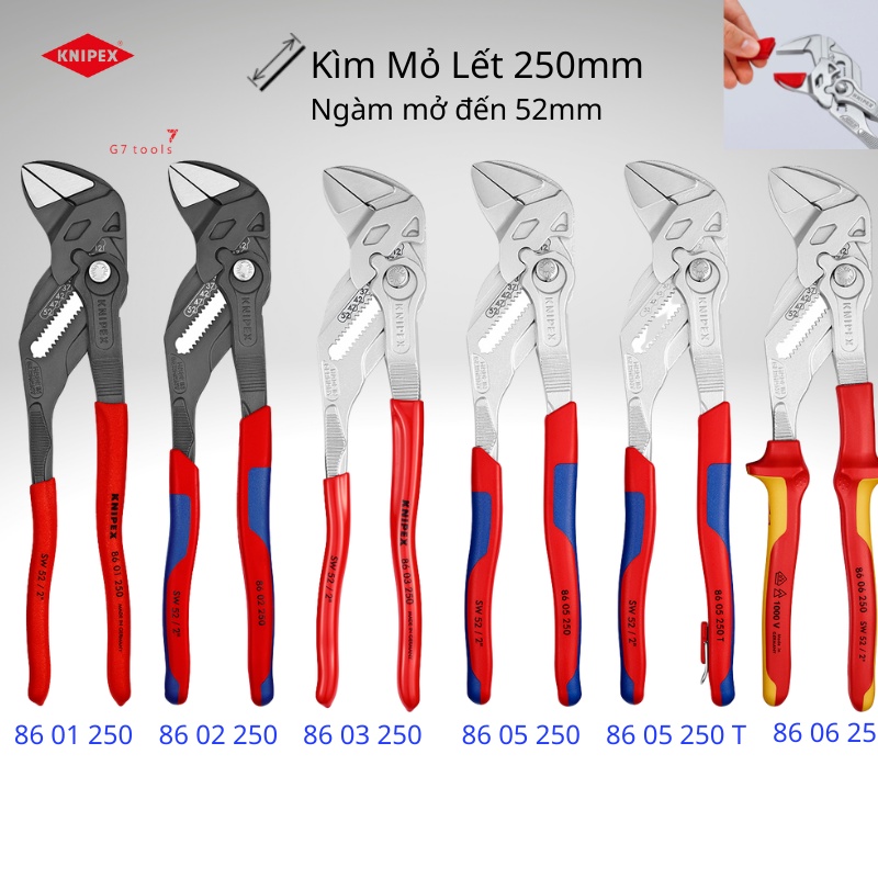 Kìm Mỏ Lết Knipex Dài 250mm Mở 52mm 86 01 250/ 86 02 250/ 86 03 250/ 86 05 250/ 86 06 250