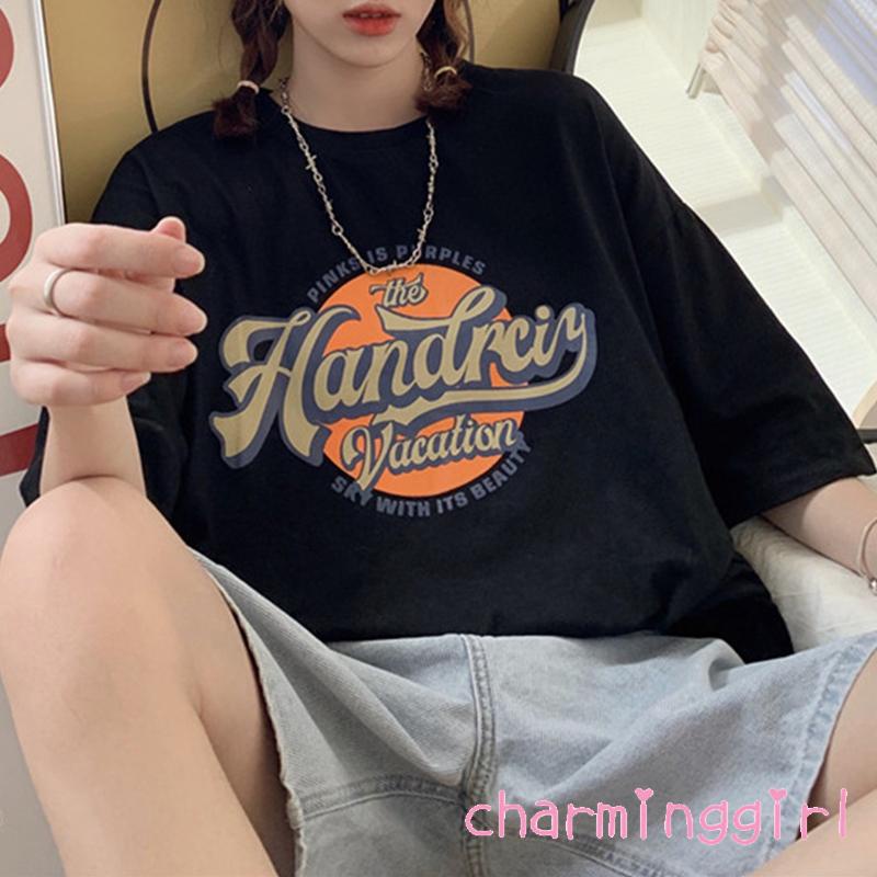 Áo thun tay ngắn dáng rộng in chữ thời trang mùa hè cho nữ | BigBuy360 - bigbuy360.vn