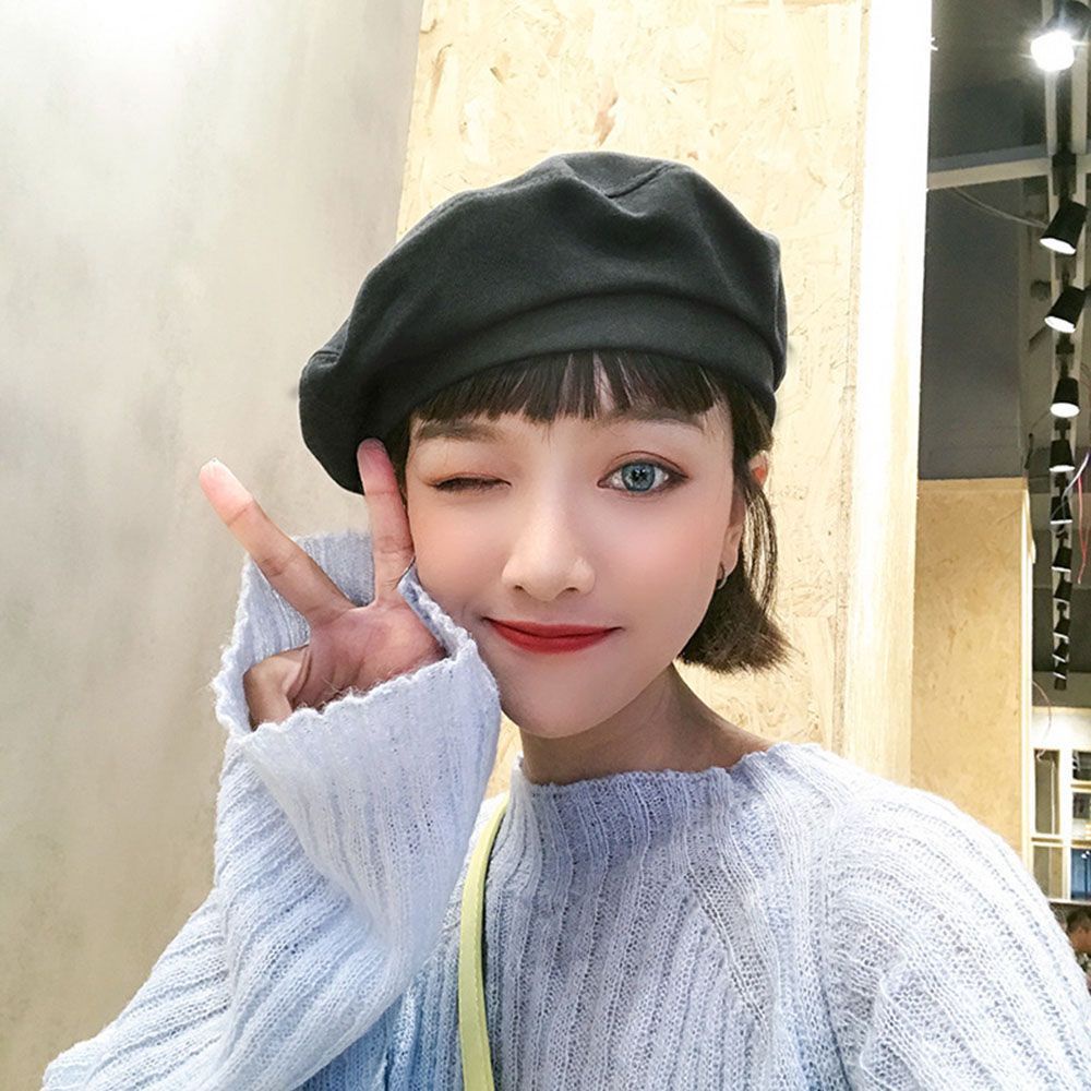 Mũ beret vải thời trang cao cấp cotton co giãn màu sắc đơn giản phong cách cổ điển Pháp cho nữ