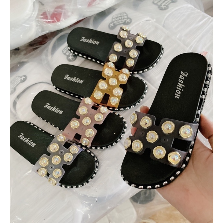 dép trẻ con nữ - dép bé gái chữ H đính ngọc siêu đẹp (25-35