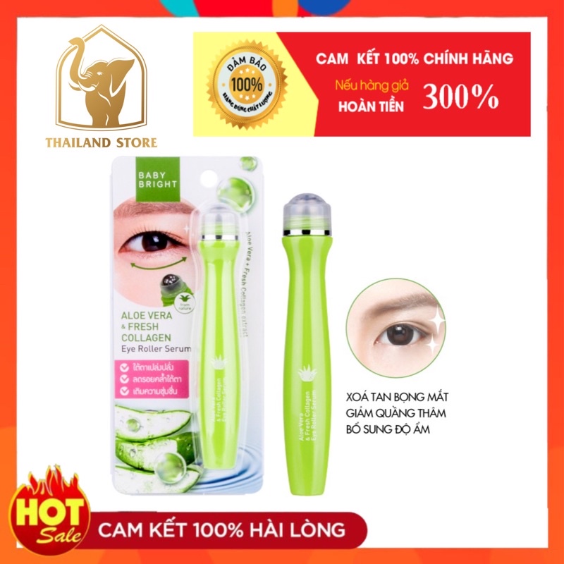 [CHÍNH  HÃNG] Cây Lăn Mắt Lô Hội Và Collagen Tươi Baby Bright Aloe Vera &amp; Fresh Collagen Eye Roller Serum 15ml