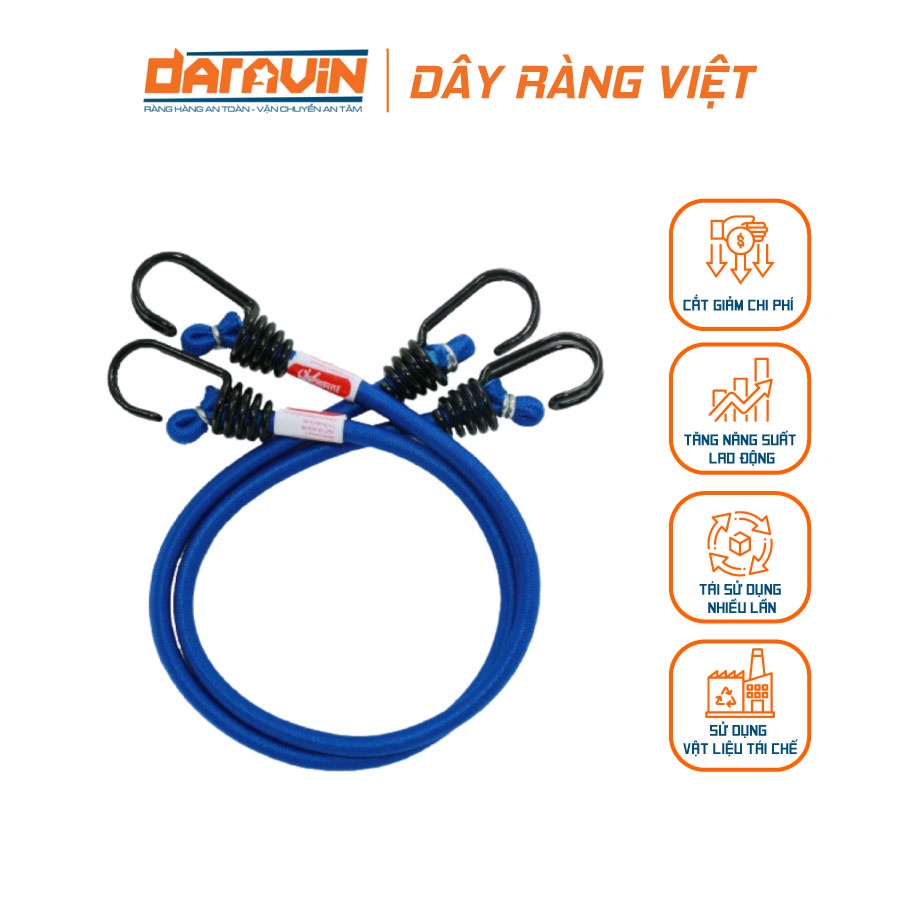 Dây Thun Ràng Hàng DARAVIN Móc Thép Phi 8 với 100% Lỗi Cao Su Thiên Nhiên Tải 15Kg