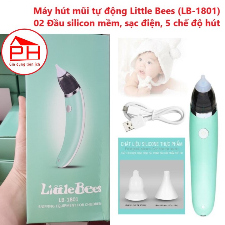 Máy hút mũi trẻ em điện tử LITTLE BEES (LB-1801) - Hút mũi trẻ sơ sinh tự động với đầu silicon siêu mềm, êm ái, an toàn