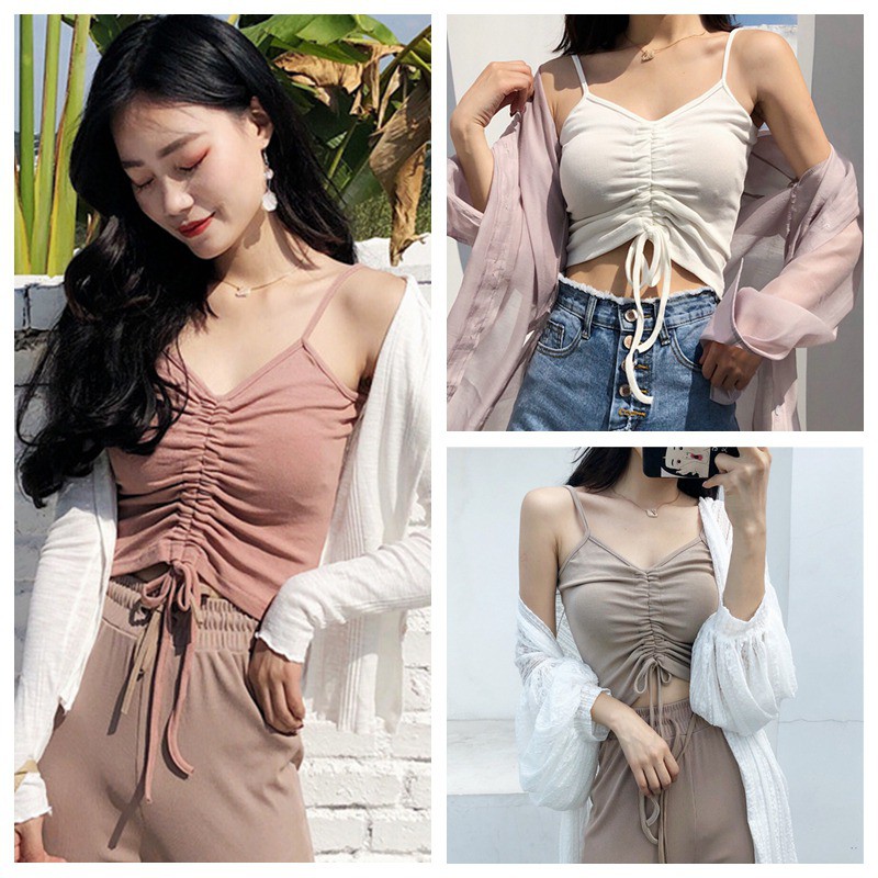Áo sát nách màu trơn dây rút cho phái nữ