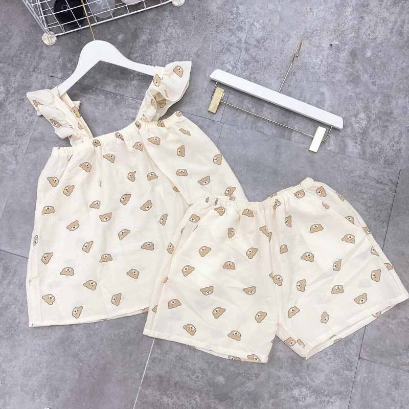 Bộ ngủ mặc nhà chất đũi xốp hai dây cánh tiên đồ ngủ xinh dễ thương