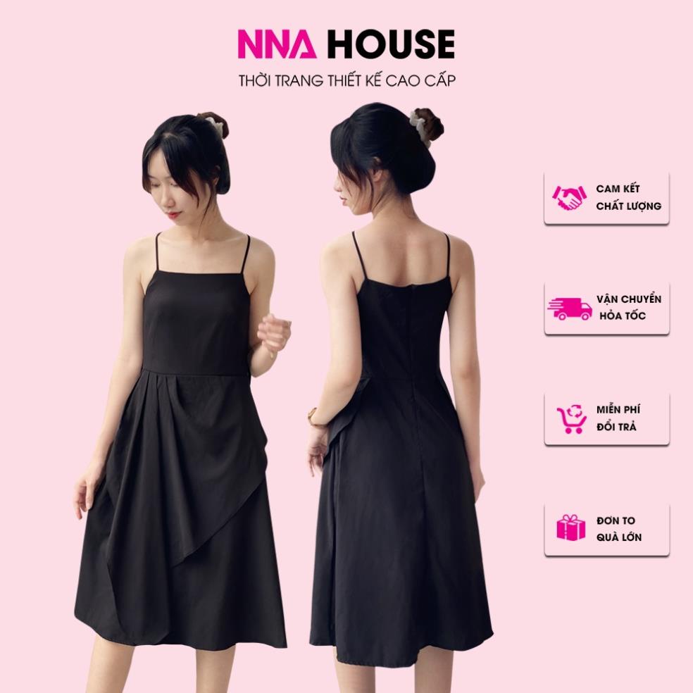 Váy 2 dây - Đầm 2 dây trơn đen cổ vuông dáng xòe 2 lớp NNAHOUSE Mã NA203