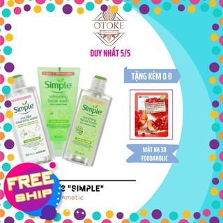 Combo 3 Simple nước hoa hồng 200ml + sữa rửa mặt 150ml + tẩy trang 200ml
