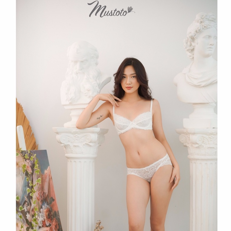 Bộ Đồ Lót Nữ Không Mút Có Gọng Phối Ren Thoải Mái Gợi Cảm Màu Trắng (Mustoto MA3401 MQ34)