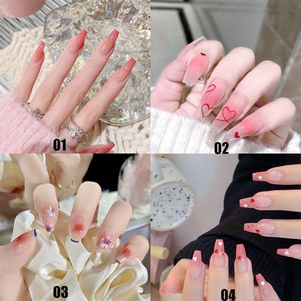 CACTU Bộ 24 Móng Tay Giả Che Phủ Toàn Diện Có Thể Tháo Rời