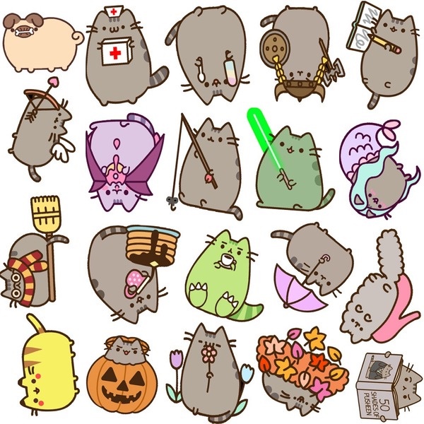 Bộ 50 Miếng Dán Hoạt Hình Pusheen Chống Thấm Nước