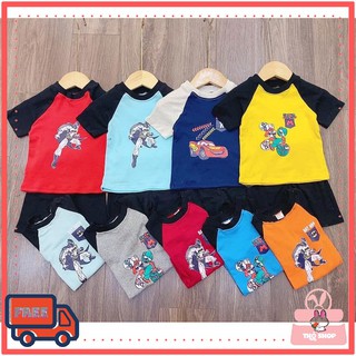 Bộ SIêu Nhân Cộc Tay Bé Trai Coton bozip| Set Quần Đen Áo Phối Màu In HÌnh SIêu Nhân Cho bé Trai được chọn màu