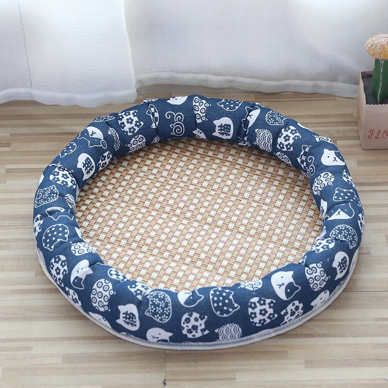 Đệm chiếu điều hòa hình tròn đáy chống trượt cho thú cưng, chiếu mát cho chó mèo