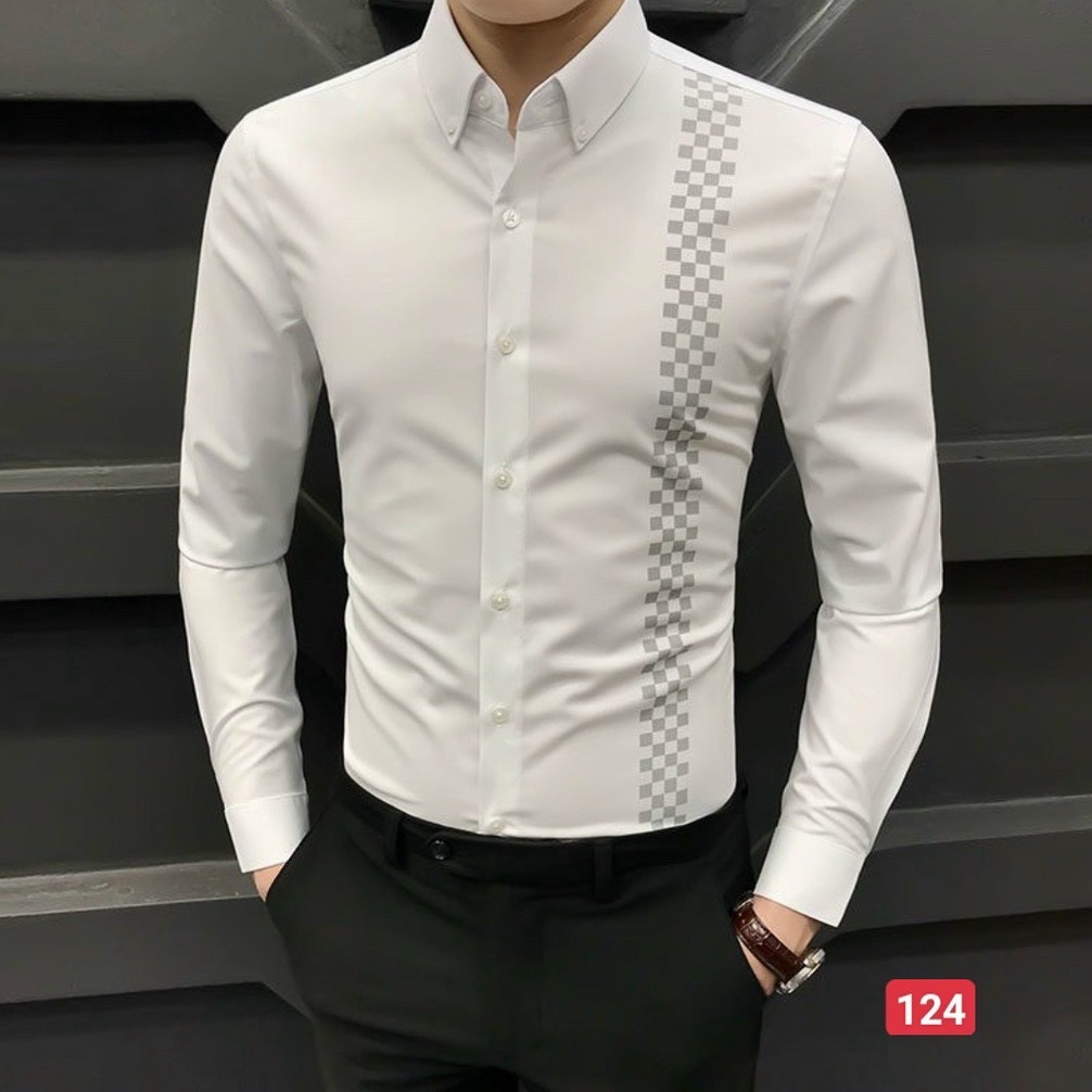 Áo somi nam trắng kẻ sọc họa tiết trẻ trung Chất vải lụa mềm mịn - Áo sơ mi nam Hàn Quốc D Store92 SM124