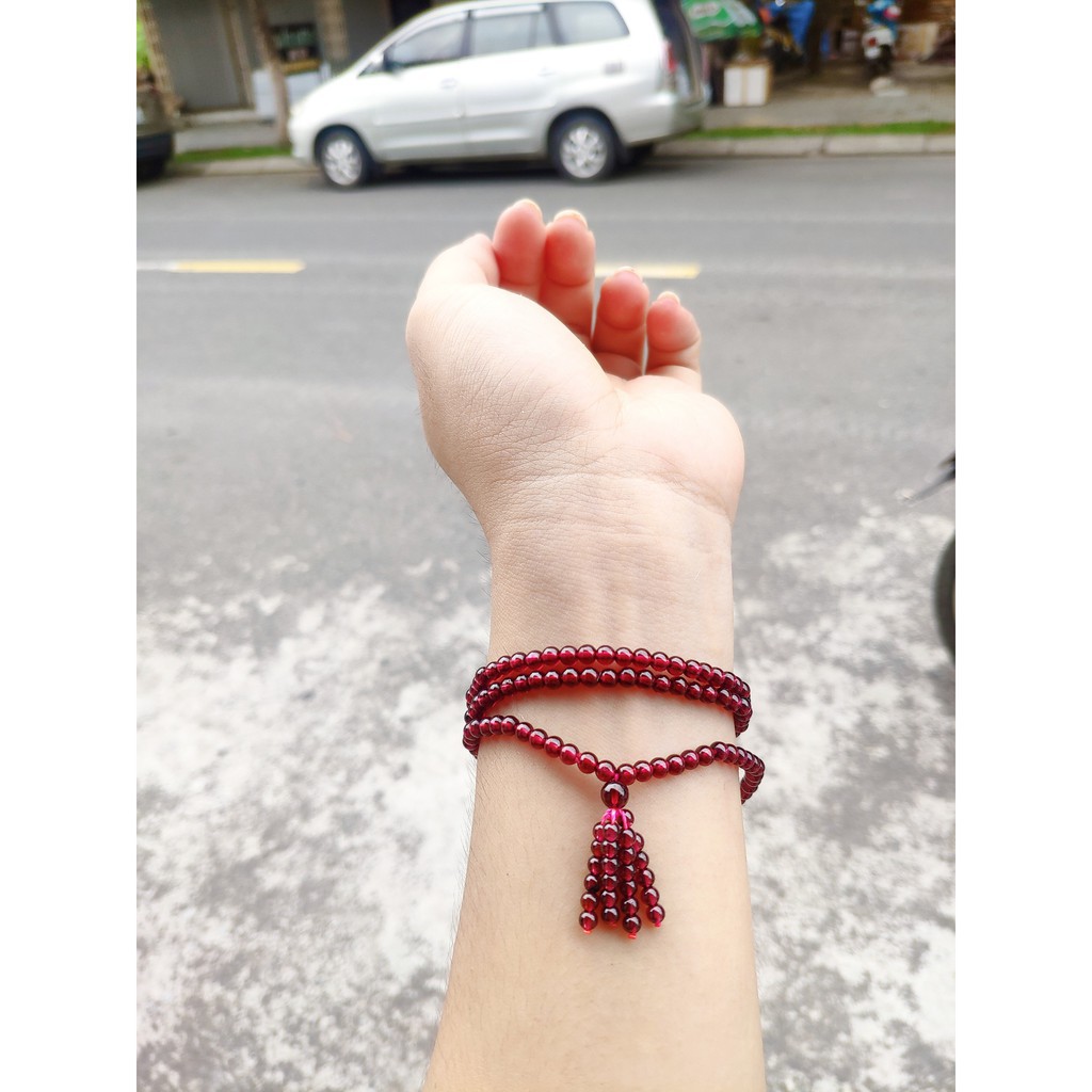 Vòng Tay garnet đỏ đeo quấn 3 vòng nổi bật, độc đáo, may mắn và tài lộc