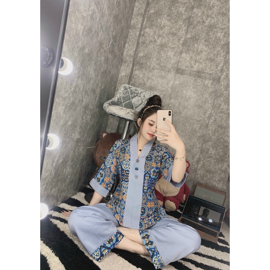 Đồ Lam Đi Chùa # Bộ Bà Lai lụa Họa Tiết Thổ Cẩm Mẫu 2# Quần Áo Nữ Cao Cấp