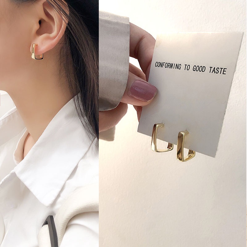 Khuyên tai mạ vàng/ bạc hình vuông dễ thương dành cho nữ