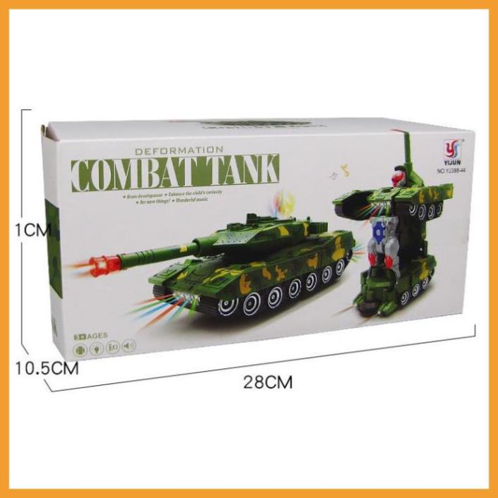 Đồ Chơi Trẻ Em Xe Tăng Biến Hình Robot Tự Động Có Đèn Và Nhạc