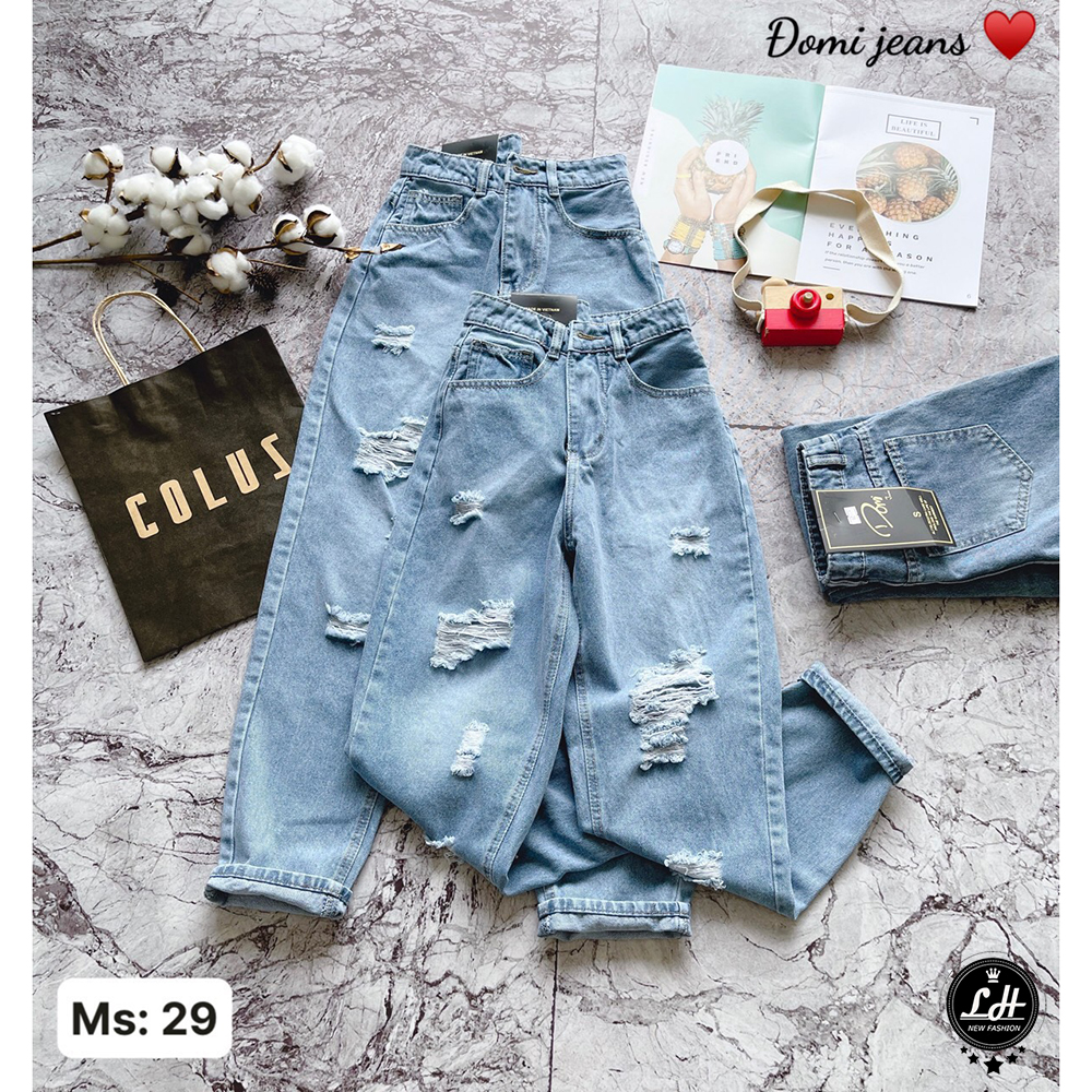 Quần baggy jean nữ rách tua rua lưng cao siêu chất Lê Huy Fashion MS 29