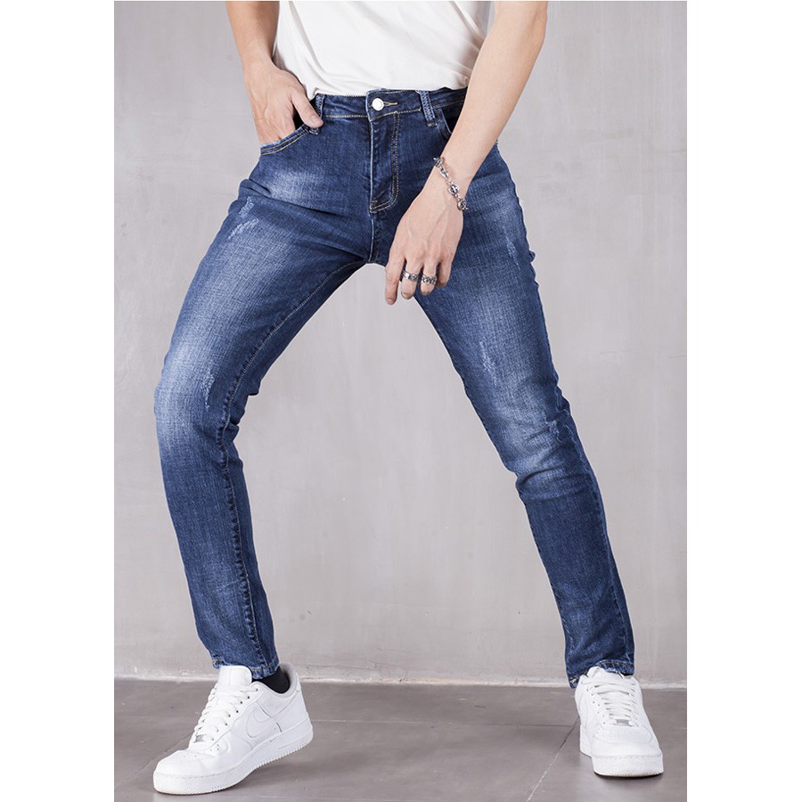 Quần Jeans Nam Rách Gối Chất Jean Cotton Co Giãn Dáng Ôm Thời Trang