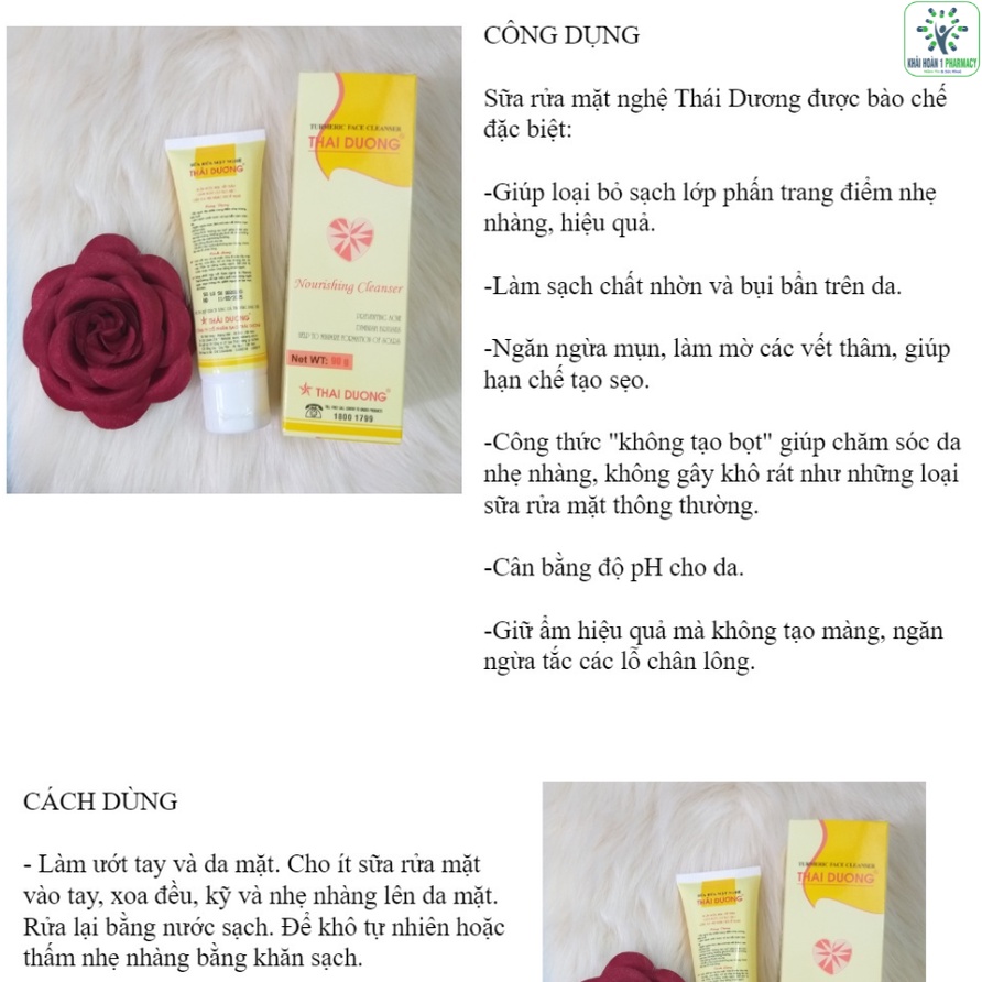 Sữa rửa mặt nghệ THÁI DƯƠNG giúp ngăn ngừa mụn, làm mờ vết thâm, hạn chế tạo sẹo hiệu quả - Hộp 90g