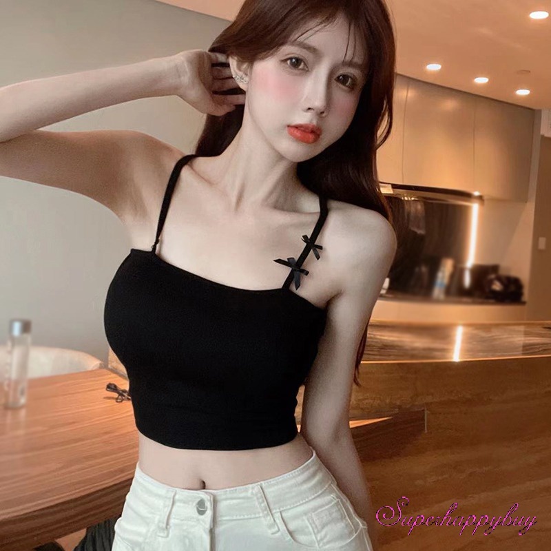 Áo Kiểu Cổ Yếm Phối Nơ Có Miếng Đệm Ngực Cá Tính Cho Nữ