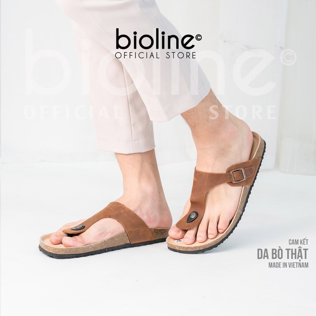 [DA BÒ THẬT] D07- Dép đế trấu BIRKEN da bò xỏ ngón Bioline Unisex (Đế trấu)