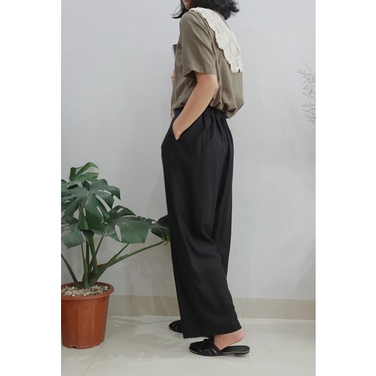 Quần ống suông rộng vừa linen đã qua xử lý vải