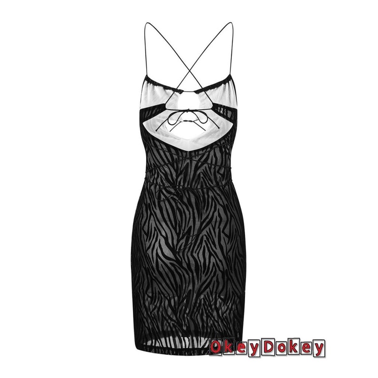 OKDK-Women´s Sexy Dress Printed Pattern Hollow-Out Spaghetti Strap Mini Bodycon Dress