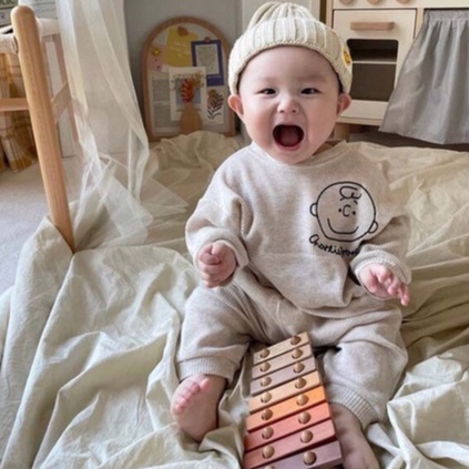 Bộ quần áo thu đông cho bé trai, bé gái Set quần áo dài len tăm họa tiết hoạt hình dễ thương cho bé từ 8 đến 20 kg