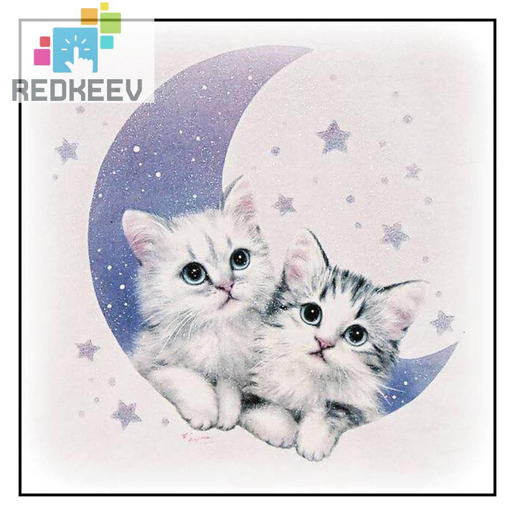 Bộ Tranh Đính Đá Tự Làm Hình Chú Mèo Mặt Trăng Đáng Yêu 1.13