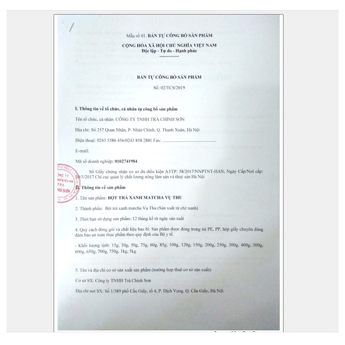 Bột Trà Xanh Chính Sơn Matcha Vụ Thu nguyên chất dùng đắp mặt