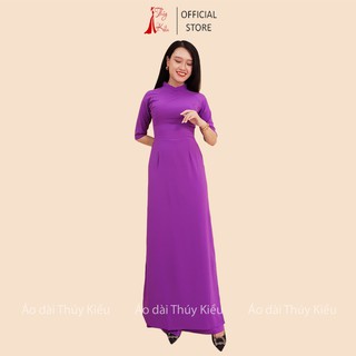 Áo dài trơn lụa Nhật cổ 2 phân màu tím huế  AK13