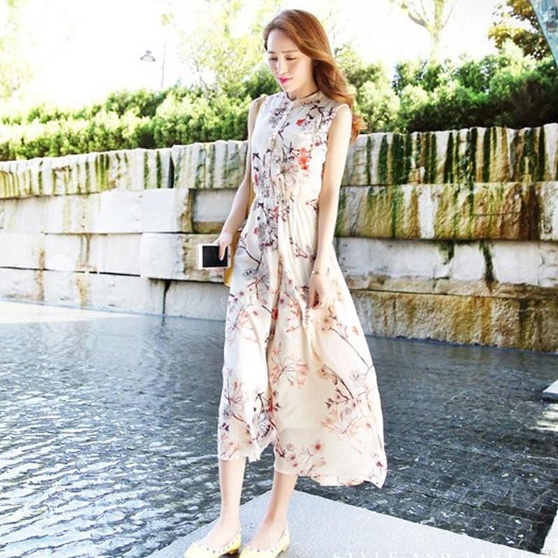 Đầm Maxi Chất Chiffon Hoạ Tiết Hoa Phong Cách Bohomian