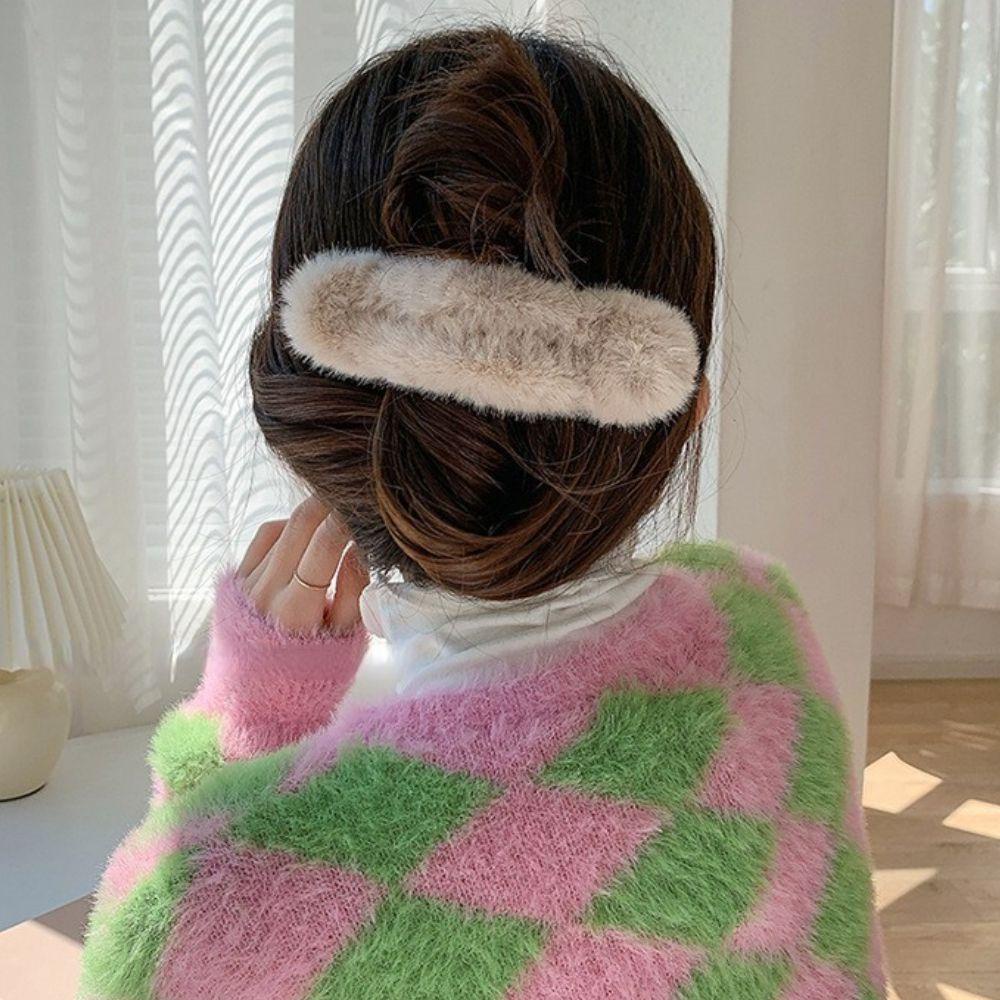 VANES1 Kẹp Tóc Phủ Lông Cỡ Lớn Thời Trang Thanh Lịch Cho Nữ