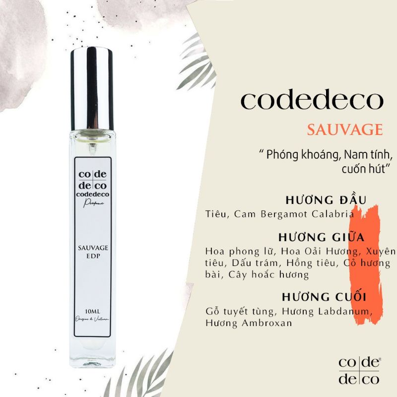 Tinh dầu nước hoa hạng xịt Code Deco Sauvage 10ml, Phóng khoáng, nam tính, cuốn hút, chai tiện tợi, nhỏ gọn
