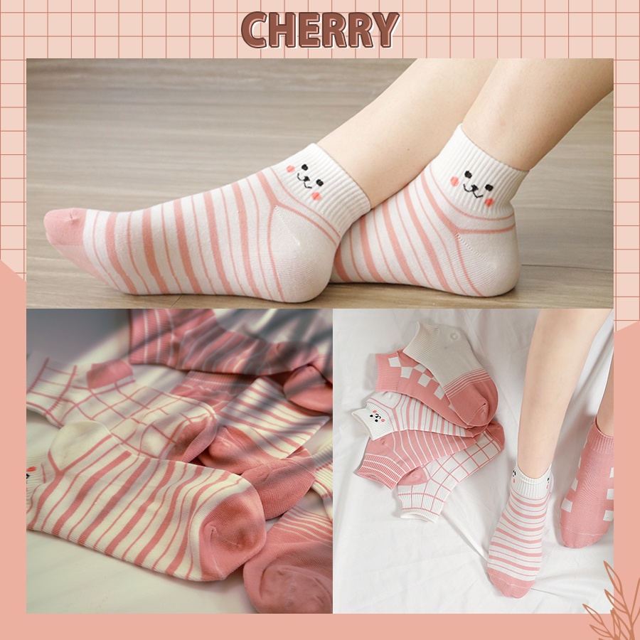 Tất nữ Hàn Quốc cổ ngắn cute set 5 đôi họa tiết hoạt hình chống trơn chống trượt - Cherry Shop