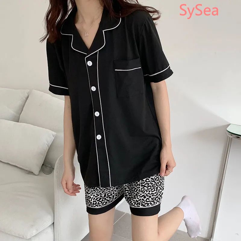 Bộ Đồ Ngủ Ngắn Tay In Họa Tiết Da Báo Thời Trang Mùa Hè Cho Nữ