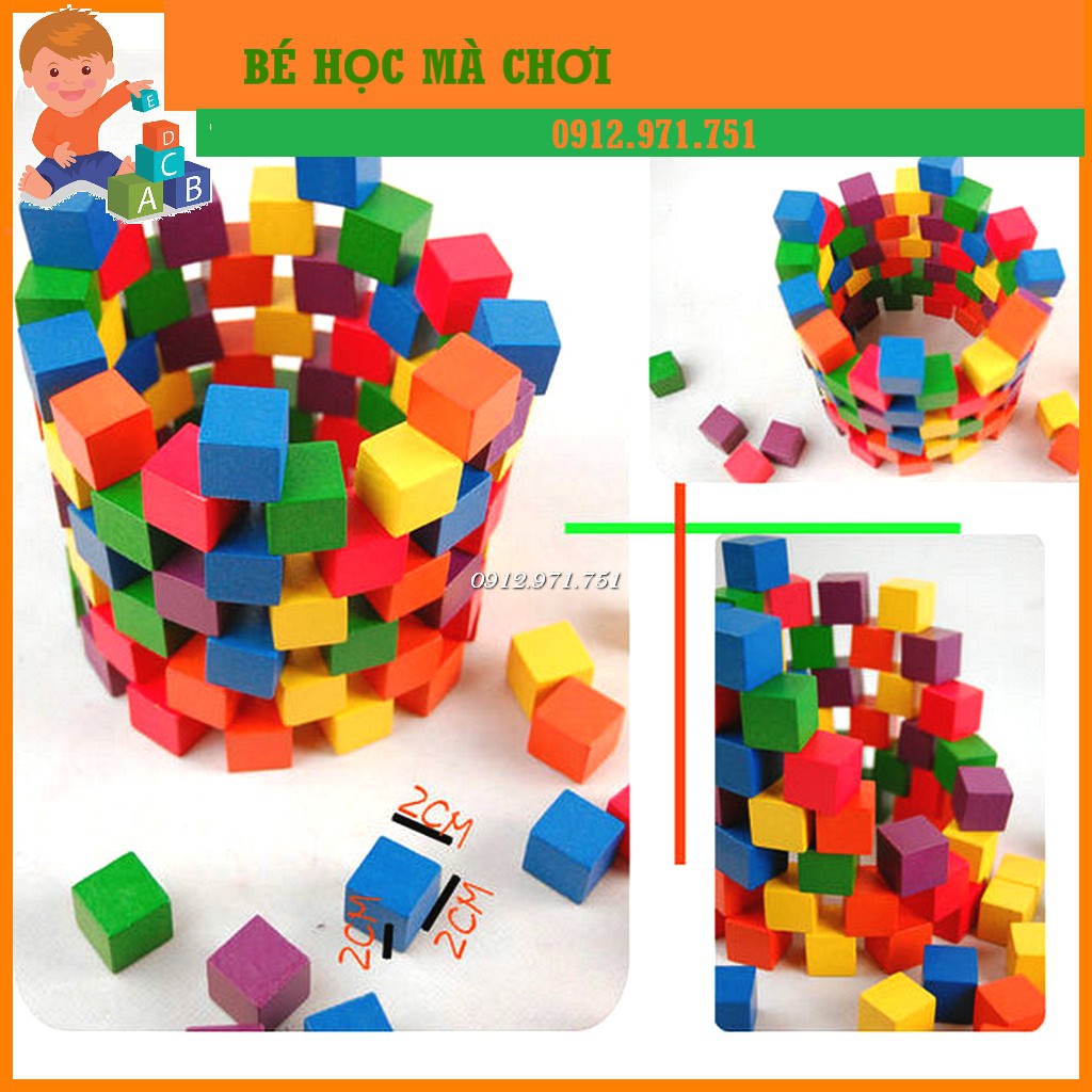 100 Khối gỗ lập phương (cube) mộc / màu