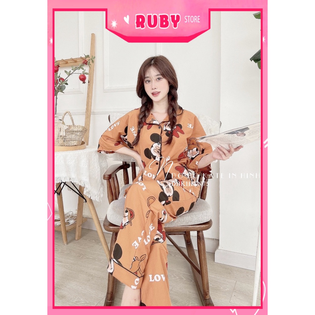 Đồ bộ tay cánh dơi phom to cho nữ mặc nhà chất kate mềm mịn in chuột in hình hoạt hình dễ thương DNKIHTN75