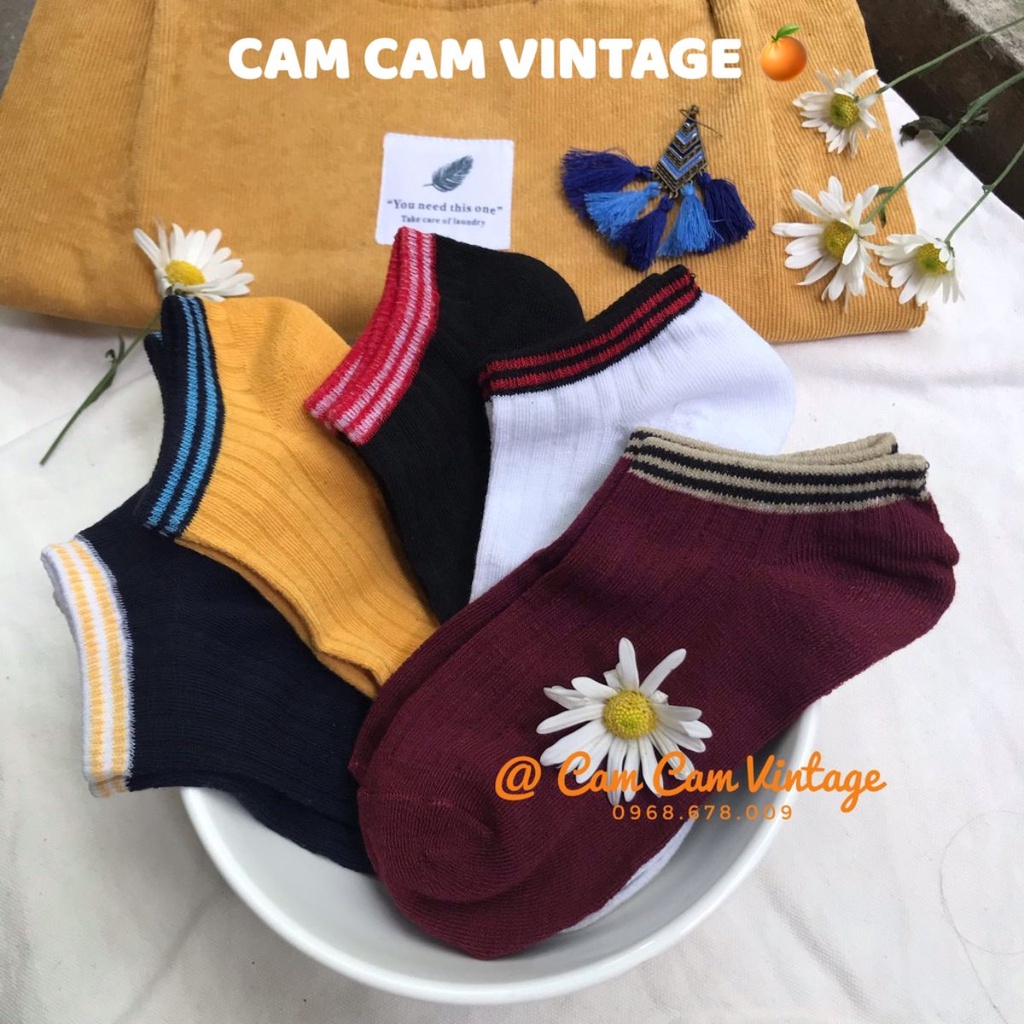 SET TẤT NGẮN CÔ NAM VỚ NGẮN CỔ NỮ BASIC THOẢNG KHÍ MỎNG NHẸ CỔ VIỀN VINTAGE