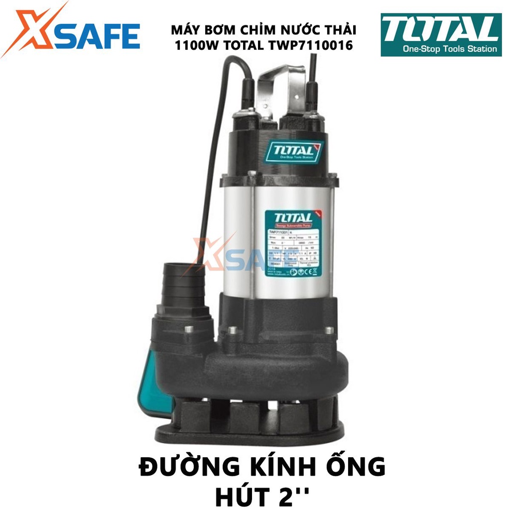 Máy bơm chìm chất thải TOTAL TWP7110016 Máy bơm nước thải 1100W Dùng trong hệ thống xử lý nước thải, hệ thống thoát nước